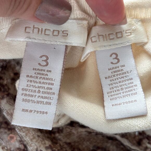 Chicos Sequin Cardigan Shell Set Preppy Glam Fancy Gold Cream Size 3 XL E113 - Picture 6 of 7